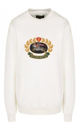 Хлопковый пуловер с круглым вырезом и логотипом бренда Burberry. Цвет: белый