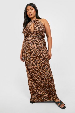 Трикотажное платье плюс из джерси леопардовое макси-платье с халтером , леопардовый Boohoo