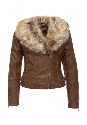 Куртка кожаная B.Style. Цвет: коричневый