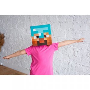 Картонная маска алмазного Стива из игры Майнкрафт/Minecraft Maskbro. Цвет: голубой/голубой-бежевый/бежевый