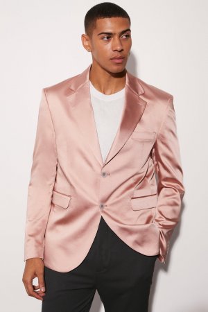 Атласный пиджак оверсайз , розовый Boohoo