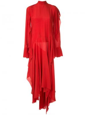 Асимметричное платье с длинными рукавами Petar Petrov. Цвет: красный