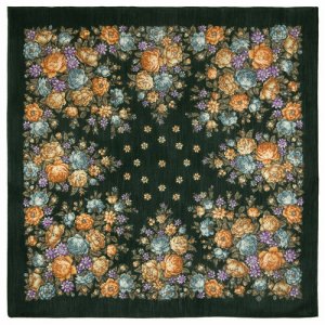 Платок ,115х115 см, зеленый, хаки Павловопосадская платочная мануфактура. Цвет: оранжевый/фиолетовый/черный