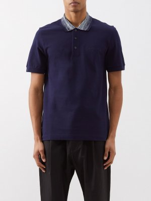 Рубашка-поло из хлопкового пике с вышитым логотипом , синий Missoni