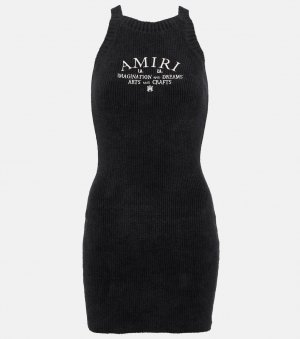 Мини-платье в рубчик с логотипом из смесового хлопка AMIRI, черный Amiri