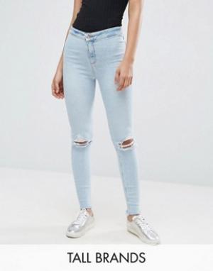 Зауженные джинсы с рваными коленями New Look Tall. Цвет: синий