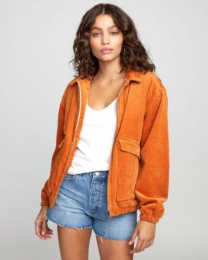 Вельветовая Женская Куртка Viber Corduroy RVCA. Цвет: оранжевый