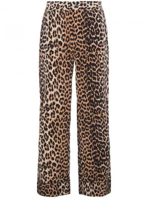 Шерстяные брюки с леопардовым принтом Ganni. Цвет: коричневый