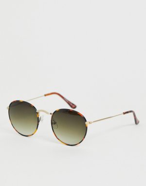 Круглые солнцезащитные очки в черепаховой оправе -Коричневый Monki