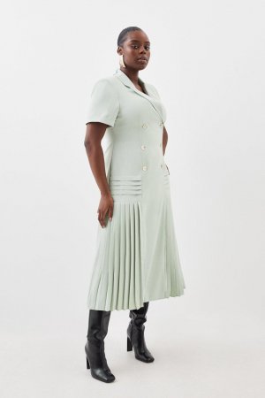 Плиссированное тканое платье-блейзер размера плюс миди , зеленый Karen Millen