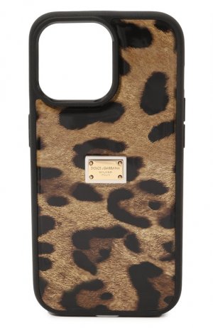 Кожаный чехол для iPhone 14 Pro Max Dolce & Gabbana. Цвет: леопардовый