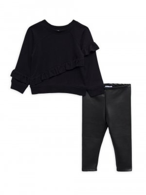 Комплект из свитера с оборками и леггинсов искусственной кожи для маленькой девочки , черный Splendid