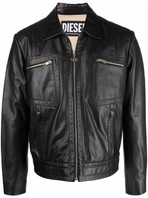 Multi-pocket zip-up leather jacket Diesel. Цвет: черный