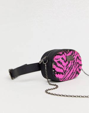 Сумка-кошелек на пояс с пайетками в виде узора зебра -Розовый Claudia Canova