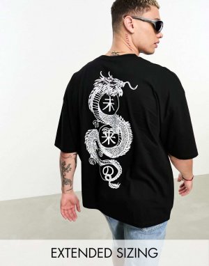 Черная оверсайз-футболка с сувенирным принтом дракона на спине ASOS DESIGN