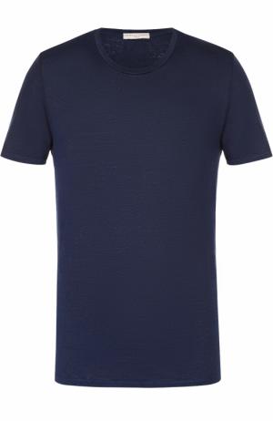 Льняная футболка с круглым вырезом Daniele Fiesoli. Цвет: темно-синий