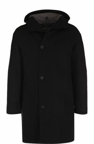 Однобортное шерстяное пальто с капюшоном Transit. Цвет: черный