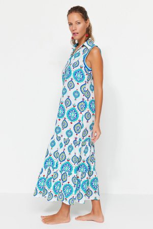 Платье макси с этническим рисунком, белый/голубой Trendyol