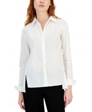 Женская рубашка с отделкой стразами и ступенчатым подолом , белый Anne Klein