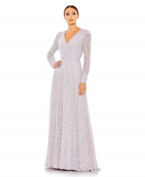 Женское кружевное платье с запахом и длинными рукавами, расшитое бисером MAC DUGGAL