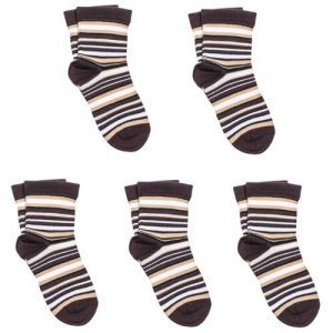 Комплект из 5 пар детских носков LORENZLine коричнево-белые, размер 16-18. Цвет: белый/коричневый