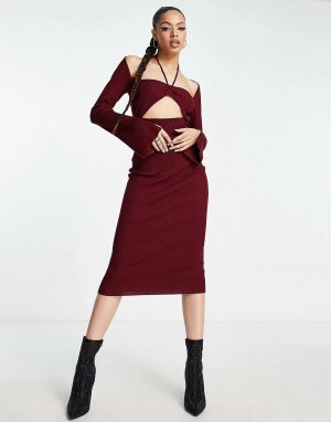 Бордовое платье миди с вырезом и Missguided
