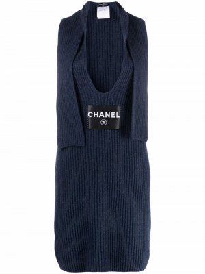 Кашемировое платье с нашивкой-логотипом Chanel Pre-Owned. Цвет: синий