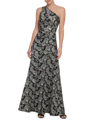 Жаккардовое платье А-силуэта на одно плечо с цветочным принтом , цвет Black Multi Eliza J