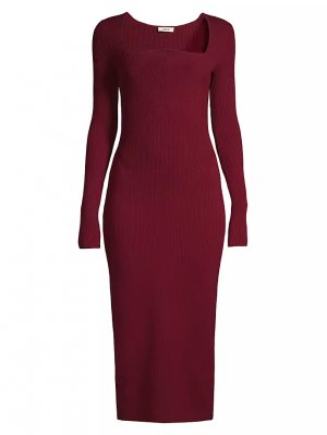 Шерстяное платье миди в рубчик с квадратным вырезом , цвет burgundy Jason Wu