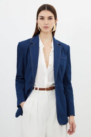 Джинсовый однобортный пиджак , синий Karen Millen