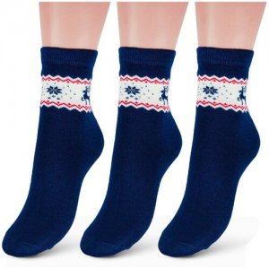 Комплект из 3 пар детских полушерстяных носков (Орудьевский трикотаж) темно-синие, размер 18-20 RuSocks. Цвет: синий