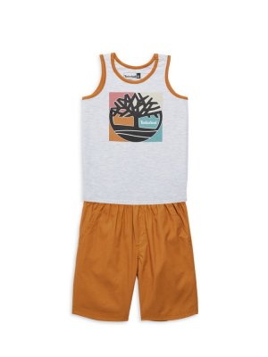 Комплект из двух частей: майка и шорты с логотипом для маленького мальчика , цвет Tan Multi Timberland