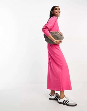 Розовое спортивное платье миди с карманами Asos