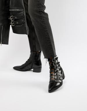 Черные кожаные ботинки на плоской подошве с пряжками E8 By MIISTA Tuva Eeight. Цвет: черный
