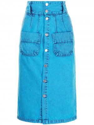 Джинсовая юбка-карандаш с завышенной талией SJYP. Цвет: синий