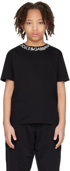 Детская черная футболка с принтом Dolce&Gabbana