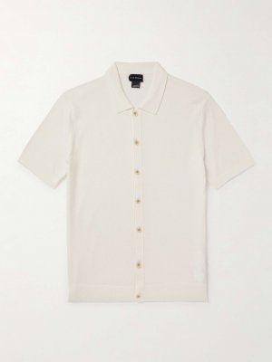 Рубашка из смесового хлопка и букле с воротником-стойкой CLUB MONACO, белый Monaco