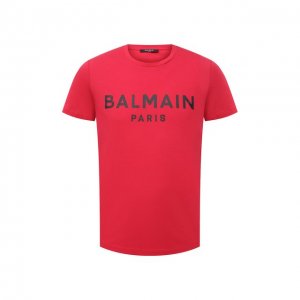 Хлопковая футболка Balmain. Цвет: красный
