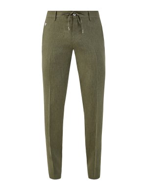 Льняные брюки с поясом на кулиске и литой символикой BERTOLO CASHMERE. Цвет: зеленый