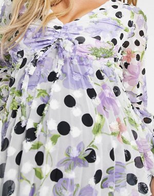 Блуза со сборками спереди и длинными рукавами ASOS DESIGN Maternity плиссированной баской по низу в цветочный узор