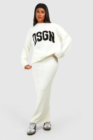 Комплект из вязаного джемпера и макси-юбки Dsgn с круглым вырезом boohoo, белый Boohoo