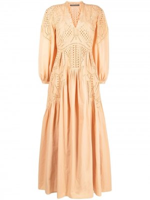 Платье с V-образным вырезом и длинными рукавами Alberta Ferretti. Цвет: оранжевый