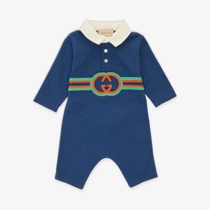 Хлопковый трикотаж с логотипом babygrow 0-9 месяцев , цвет prussian blue/mx Gucci