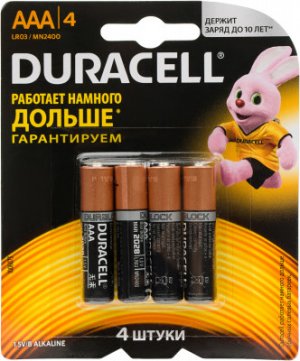 Батарейки щелочные BASIC CN ААА/LR03, 4 шт. Duracell. Цвет: черный