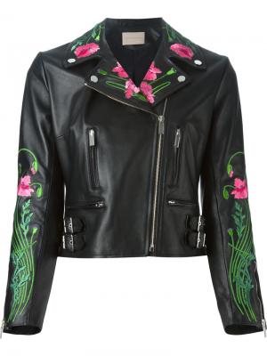 Байкерская куртка с цветочной вышивкой Christopher Kane. Цвет: чёрный