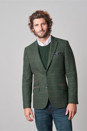 Куртка в клетку из смесовой шерсти с узором елочка , зеленый Next