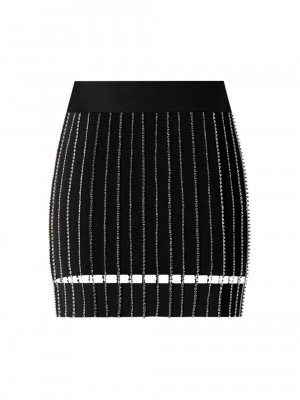 Мини-юбка с кристаллами и цепочками, черный Hervé Léger