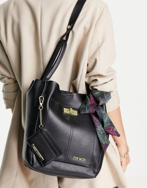 Черная сумка-портфель с отделением для карт, съемной сумочкой через плечо и декоративным шарфом -Черный Steve Madden