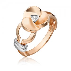 Кольцо PLATINA, комбинированное золото, 585 проба, бриллиант Platina Jewelry