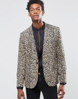 Вискозный пиджак скинни с леопардовым принтом Religion. Цвет: рыжий